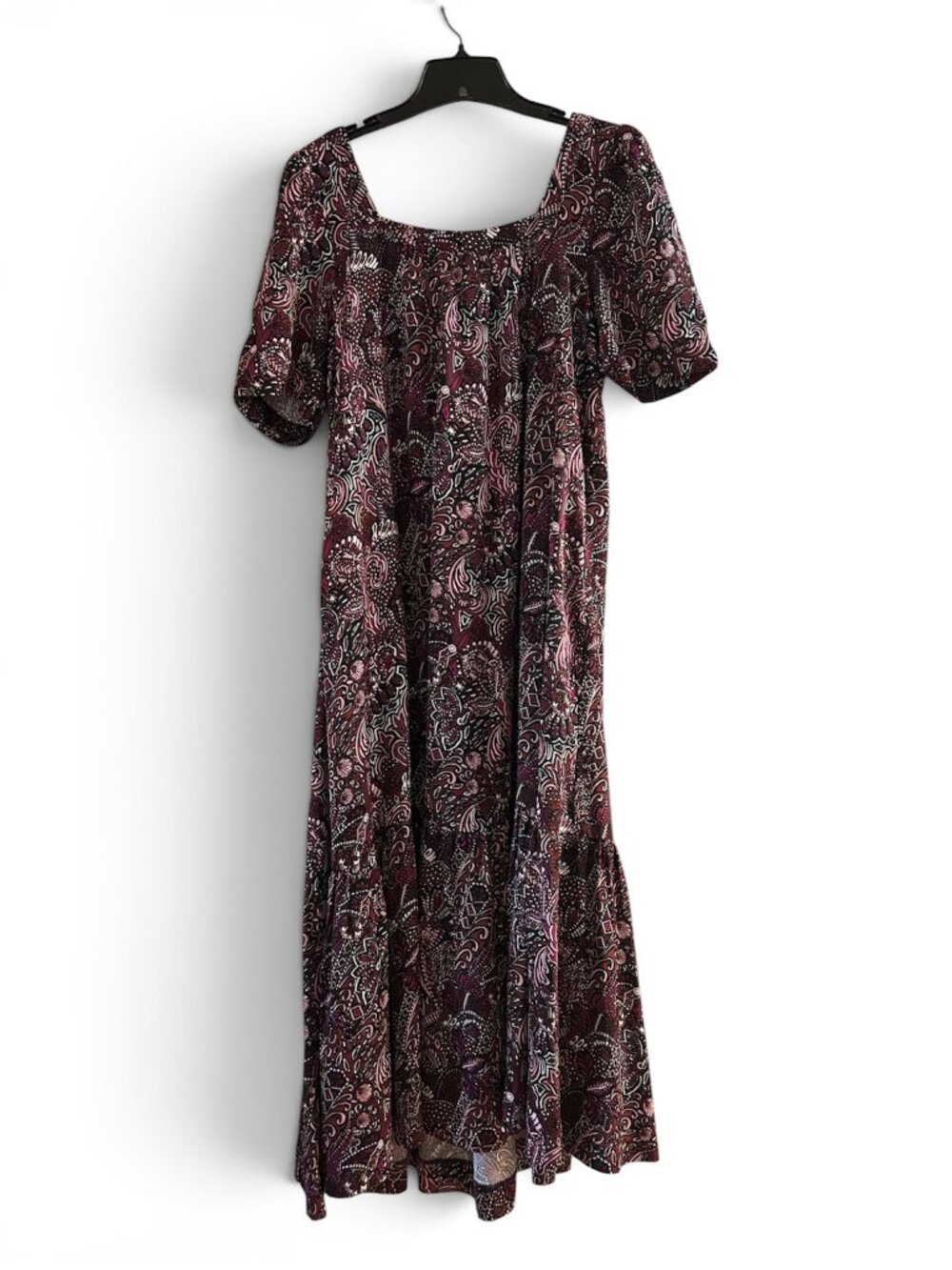 Anthropologie Oversized Midi Short Sleeve Burgundy Design Ruffle Dress Medium